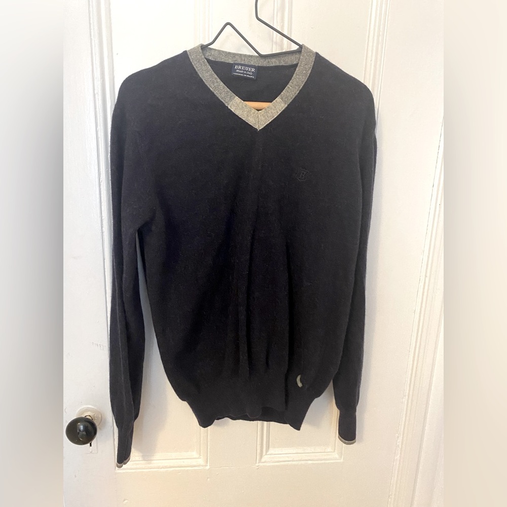 Breuer Navy Wool V Neck Sweater - Sz 52 / Large